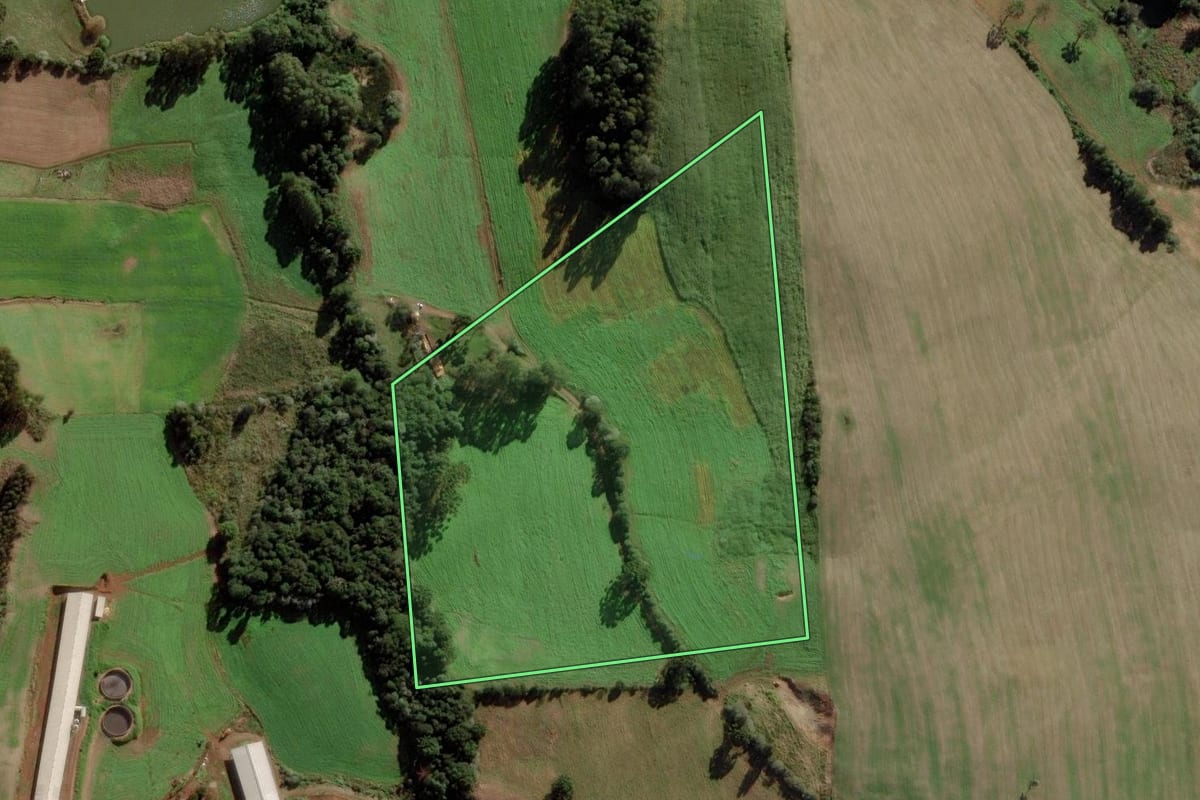 Imagem de satélite do imóvel rural em Campos Novos (SC), com o contorno declarado no CAR desenhado por cima.