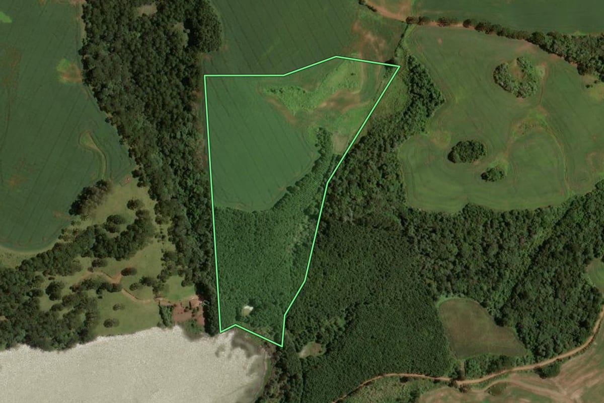 Imagem de satélite do imóvel rural em Campos Novos (SC), com o contorno declarado no CAR desenhado por cima.