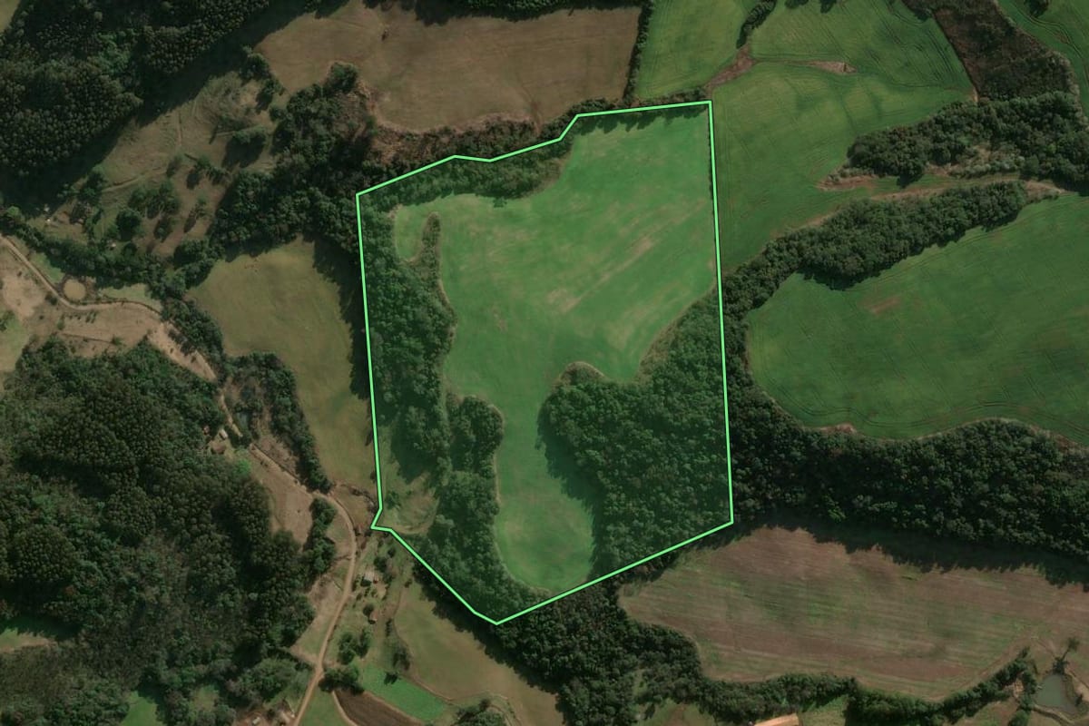 Imagem de satélite do imóvel rural em Campos Novos (SC), com o contorno declarado no CAR desenhado por cima.