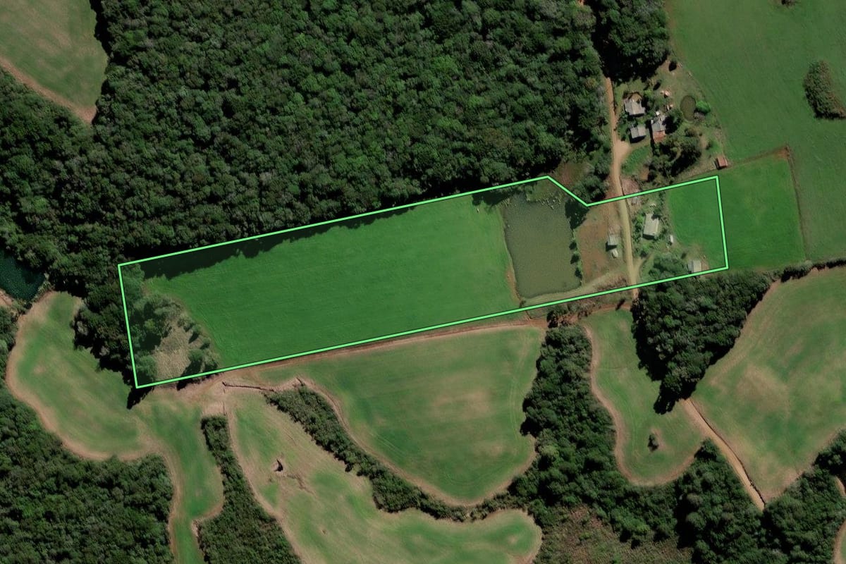 Imagem de satélite do imóvel rural em Campos Novos (SC), com o contorno declarado no CAR desenhado por cima.