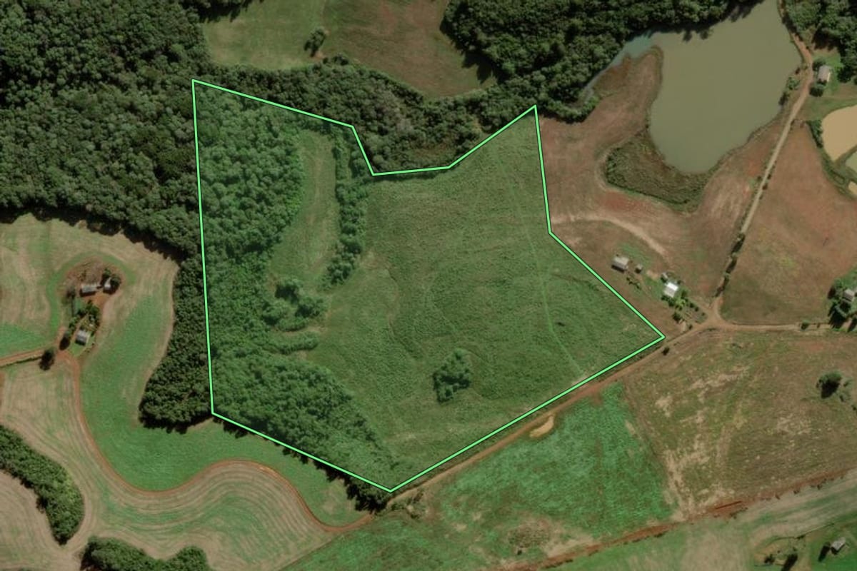 Imagem de satélite do imóvel rural em Campos Novos (SC), com o contorno declarado no CAR desenhado por cima.