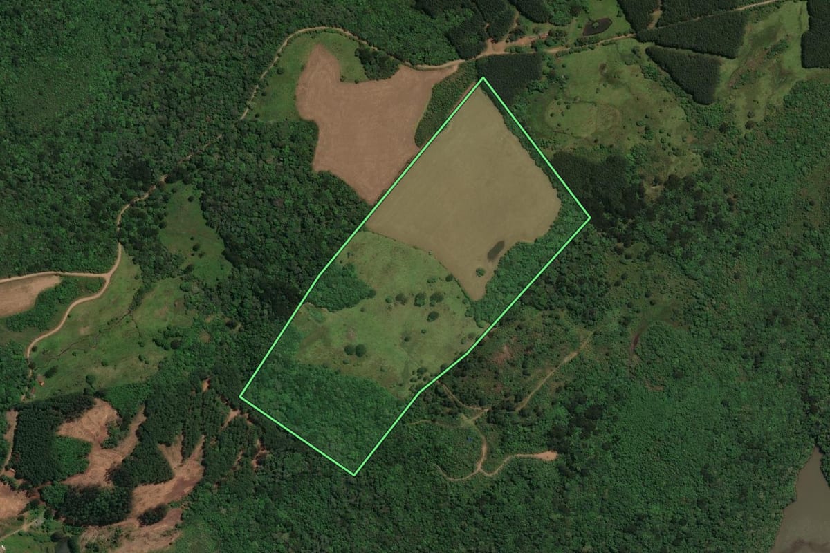 Imagem de satélite do imóvel rural em Campos Novos (SC), com o contorno declarado no CAR desenhado por cima.