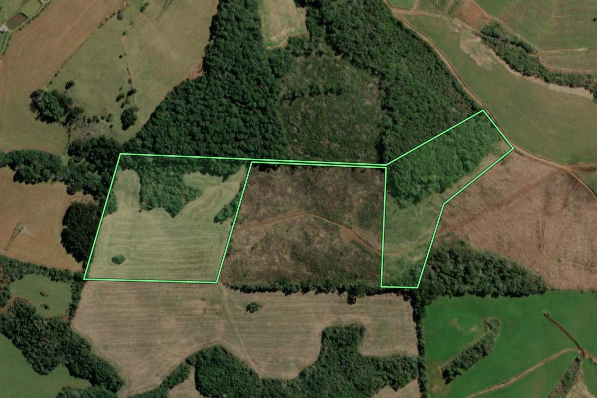 Imagem de satélite do imóvel rural em Campos Novos (SC), com o contorno declarado no CAR desenhado por cima.
