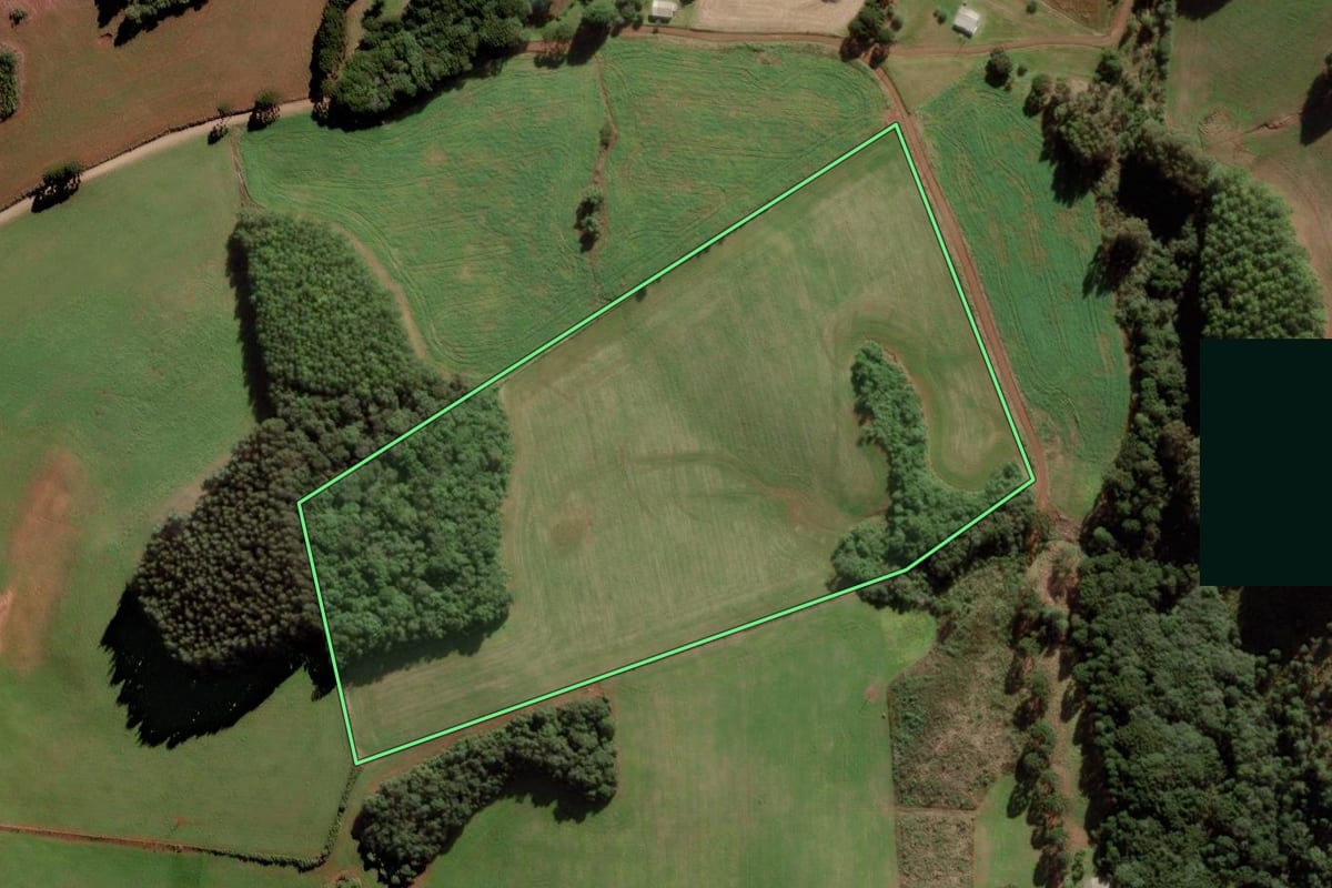 Imagem de satélite do imóvel rural em Campos Novos (SC), com o contorno declarado no CAR desenhado por cima.