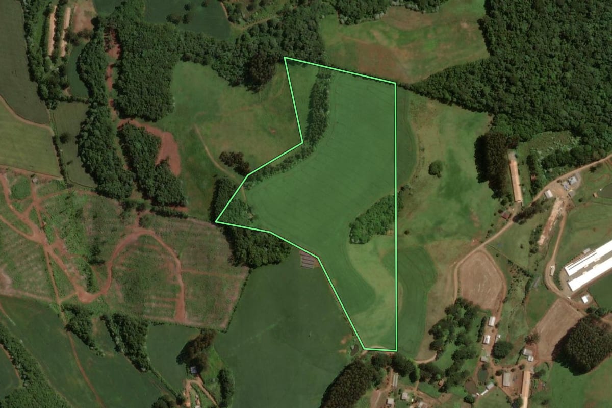 Imagem de satélite do imóvel rural em Campos Novos (SC), com o contorno declarado no CAR desenhado por cima.