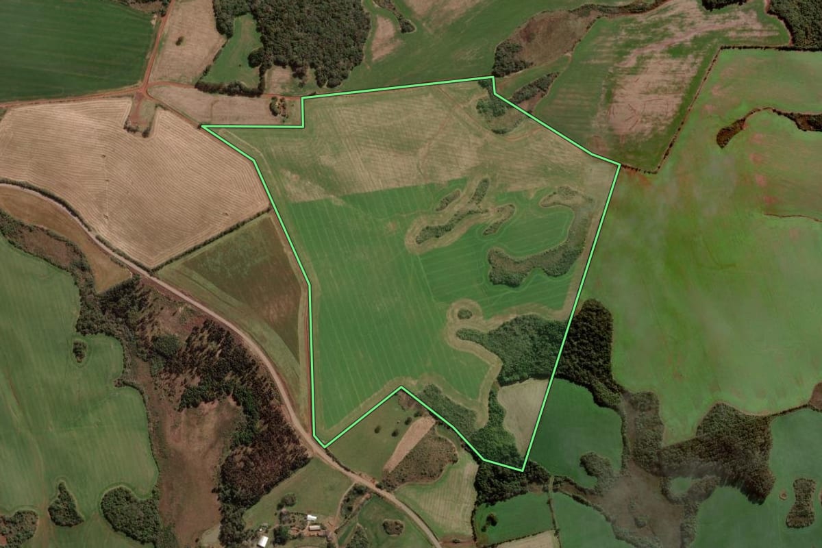 Imagem de satélite do imóvel rural em Campos Novos (SC), com o contorno declarado no CAR desenhado por cima.