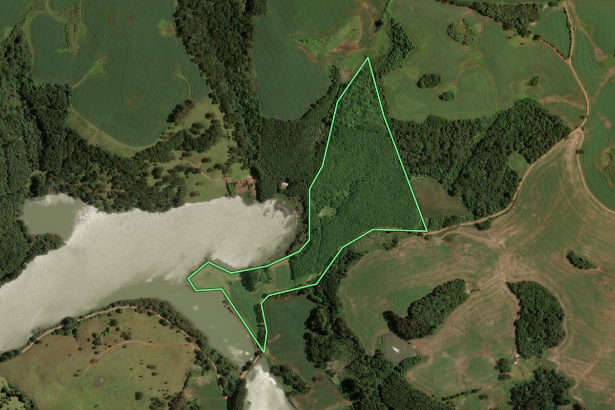 Imagem de satélite do imóvel rural em Campos Novos (SC), com o contorno declarado no CAR desenhado por cima.
