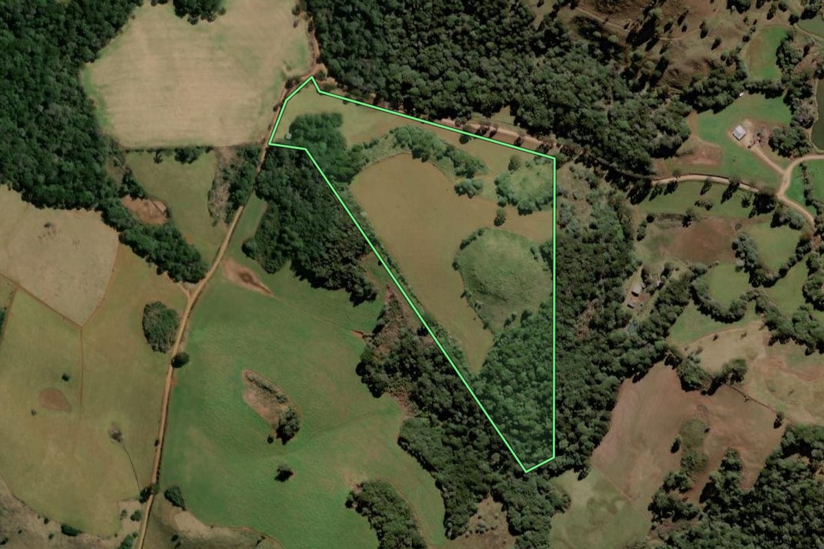 Imagem de satélite do imóvel rural em Campos Novos (SC), com o contorno declarado no CAR desenhado por cima.