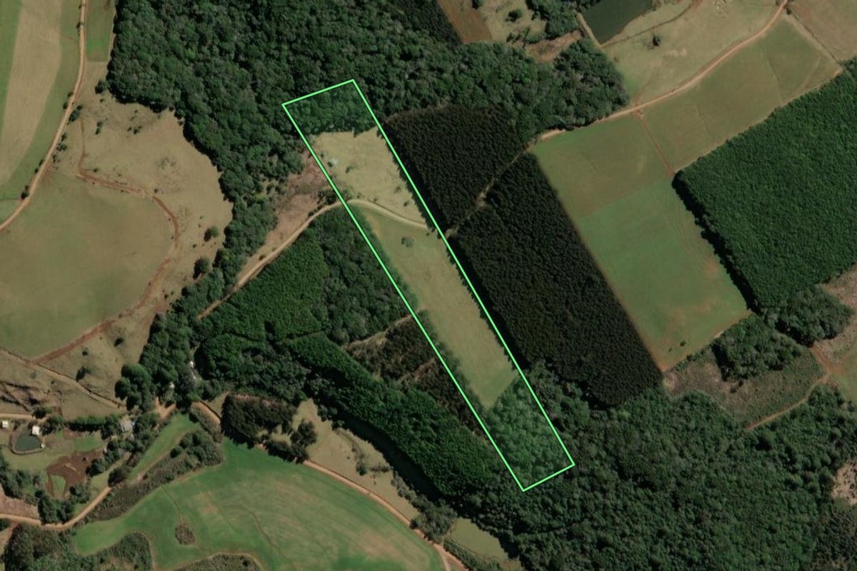 Imagem de satélite do imóvel rural em Campos Novos (SC), com o contorno declarado no CAR desenhado por cima.