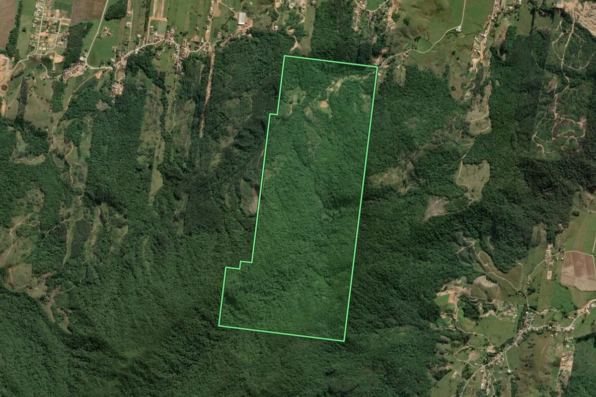 Imagem de satélite do imóvel rural em Canelinha (SC), com o contorno declarado no CAR desenhado por cima.