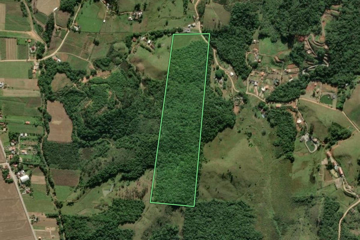 Imagem de satélite do imóvel rural em Canelinha (SC), com o contorno declarado no CAR desenhado por cima.