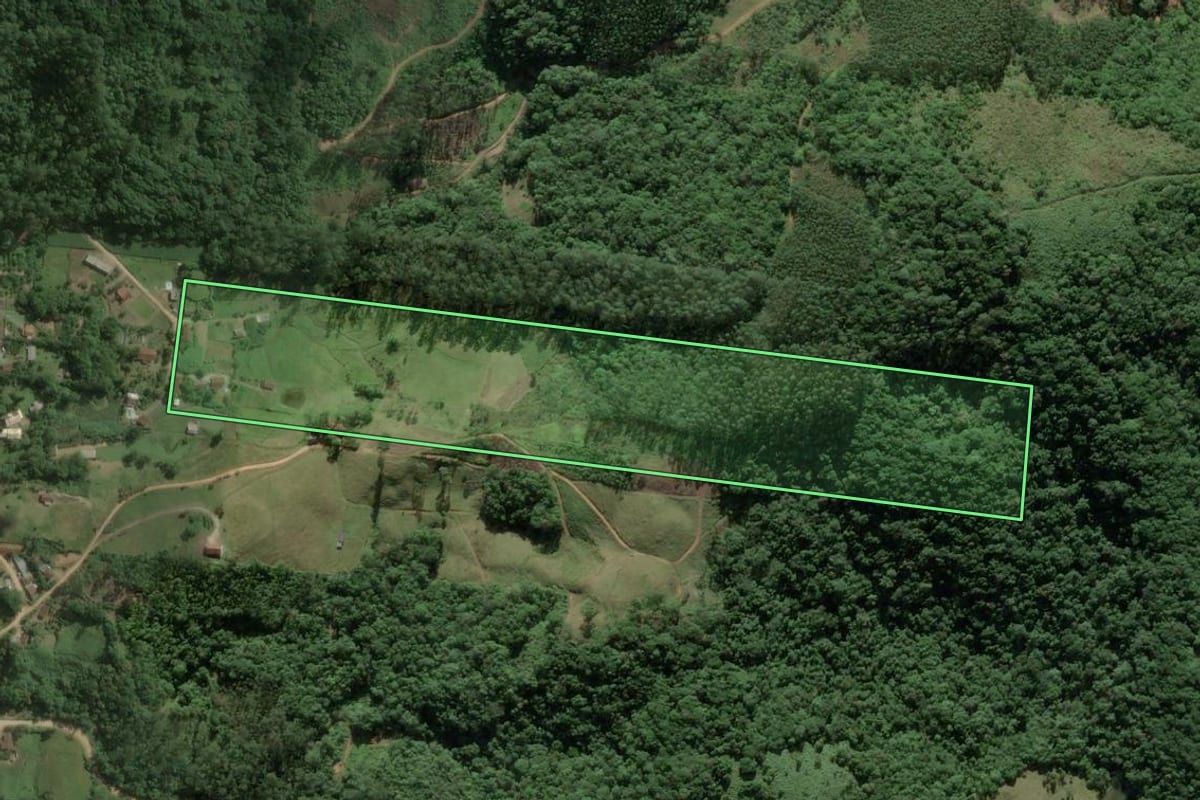 Imagem de satélite do imóvel rural em Canelinha (SC), com o contorno declarado no CAR desenhado por cima.