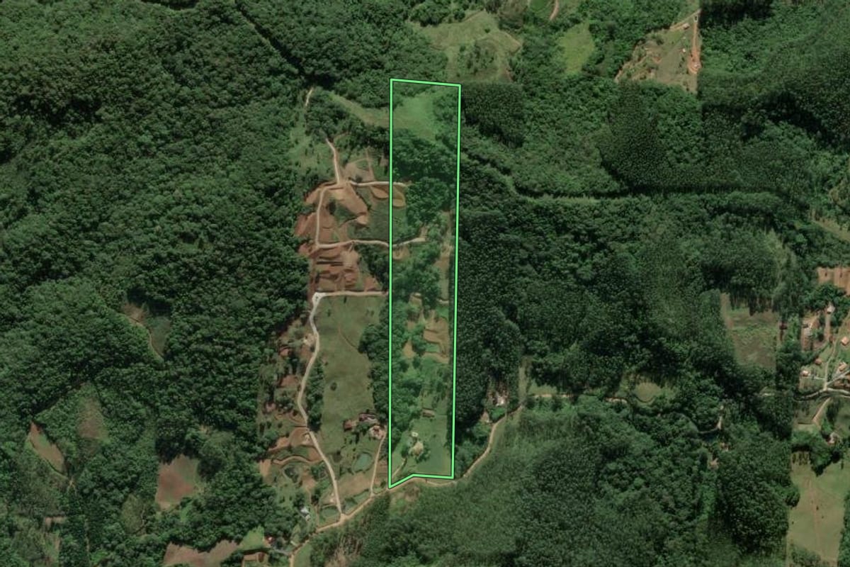 Imagem de satélite do imóvel rural em Canelinha (SC), com o contorno declarado no CAR desenhado por cima.