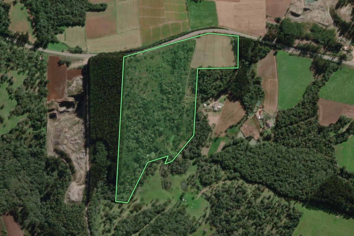 Imagem de satélite do imóvel rural em Canoinhas (SC), com o contorno declarado no CAR desenhado por cima.