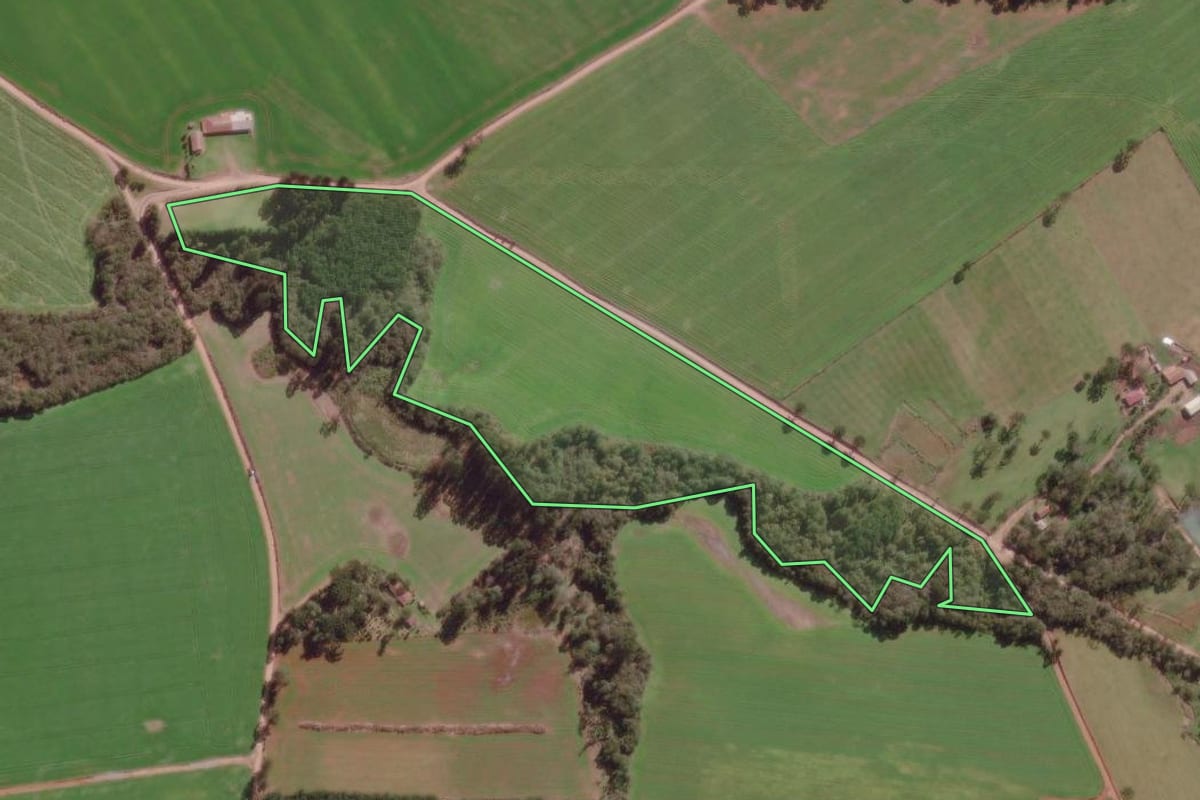 Imagem de satélite do imóvel rural em Canoinhas (SC), com o contorno declarado no CAR desenhado por cima.