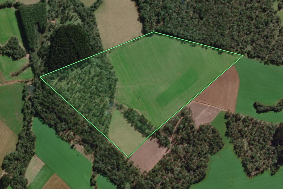 Imagem de satélite do imóvel rural em Canoinhas (SC), com o contorno declarado no CAR desenhado por cima.
