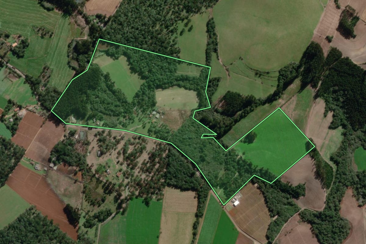 Imagem de satélite do imóvel rural em Canoinhas (SC), com o contorno declarado no CAR desenhado por cima.