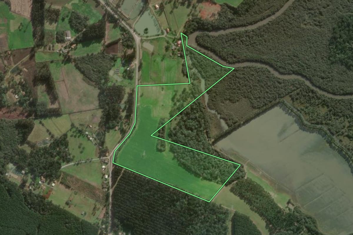 Imagem de satélite do imóvel rural em Canoinhas (SC), com o contorno declarado no CAR desenhado por cima.