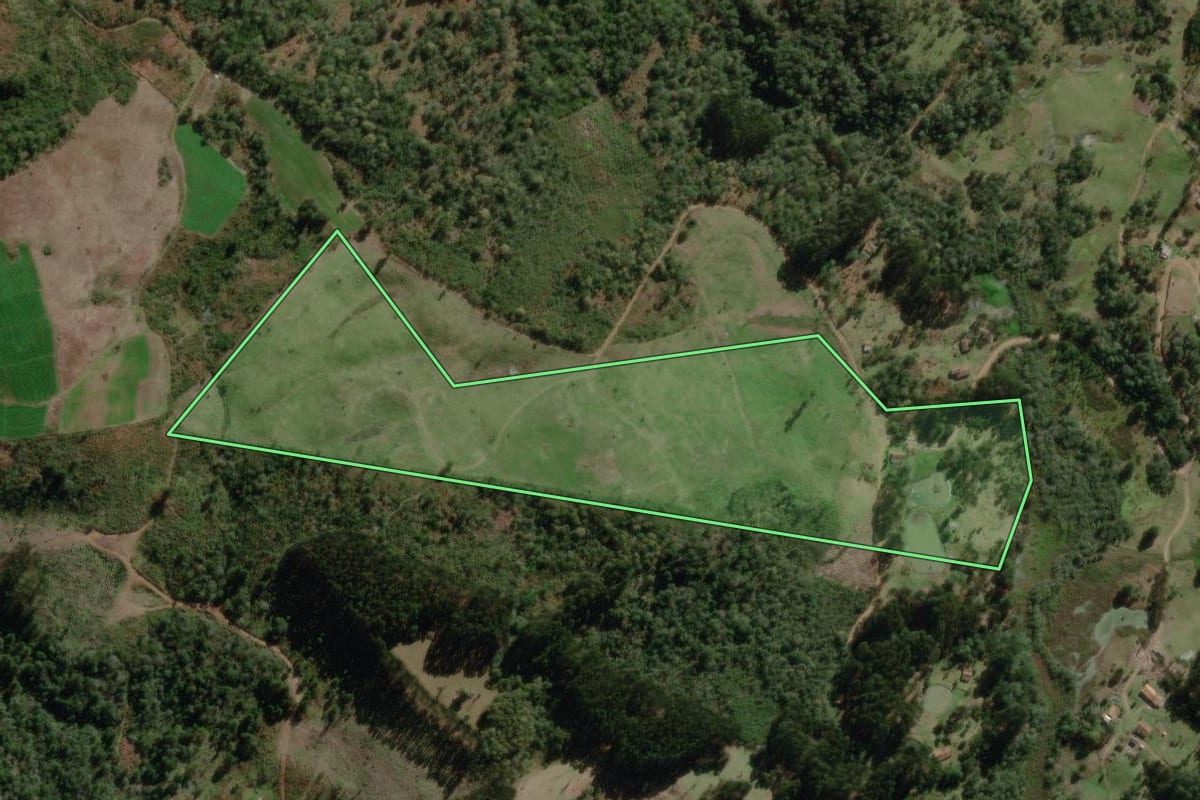 Imagem de satélite do imóvel rural em Canoinhas (SC), com o contorno declarado no CAR desenhado por cima.