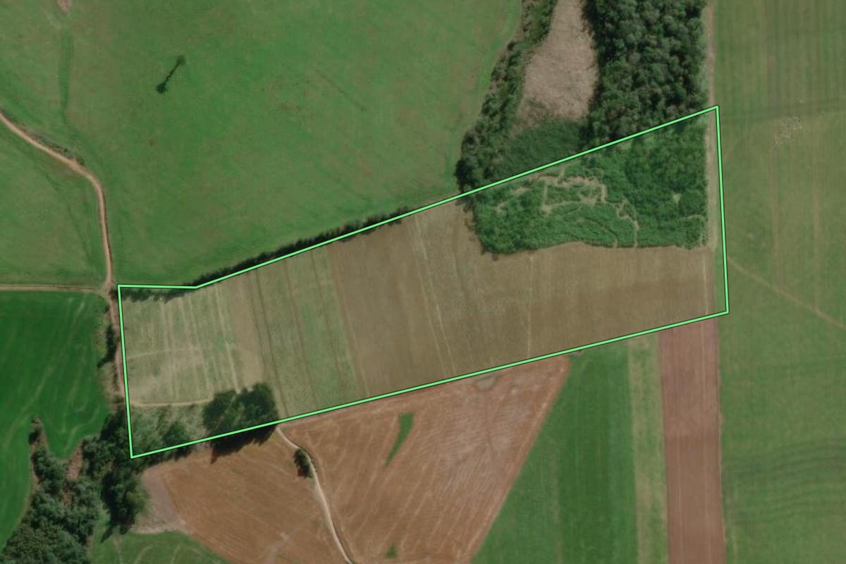Imagem de satélite do imóvel rural em Canoinhas (SC), com o contorno declarado no CAR desenhado por cima.