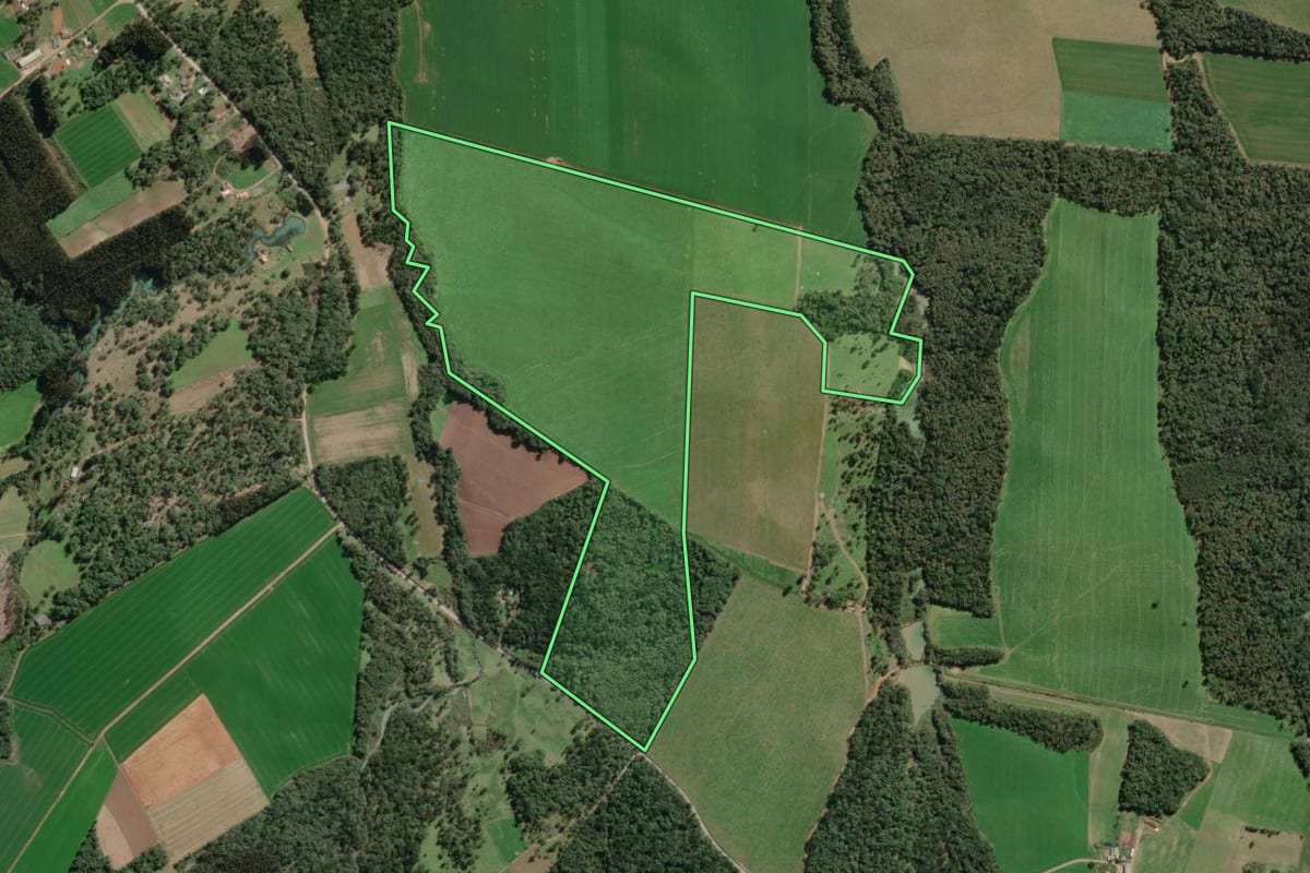 Imagem de satélite do imóvel rural em Canoinhas (SC), com o contorno declarado no CAR desenhado por cima.
