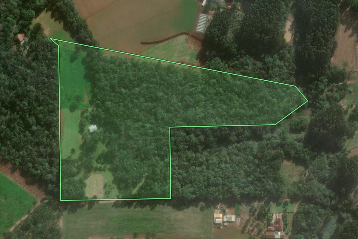 Imagem de satélite do imóvel rural em Canoinhas (SC), com o contorno declarado no CAR desenhado por cima.