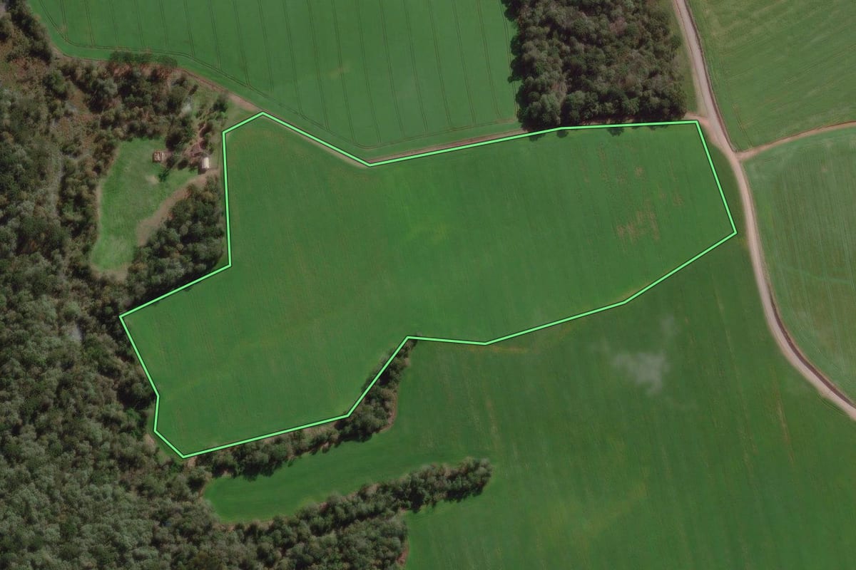 Imagem de satélite do imóvel rural em Canoinhas (SC), com o contorno declarado no CAR desenhado por cima.