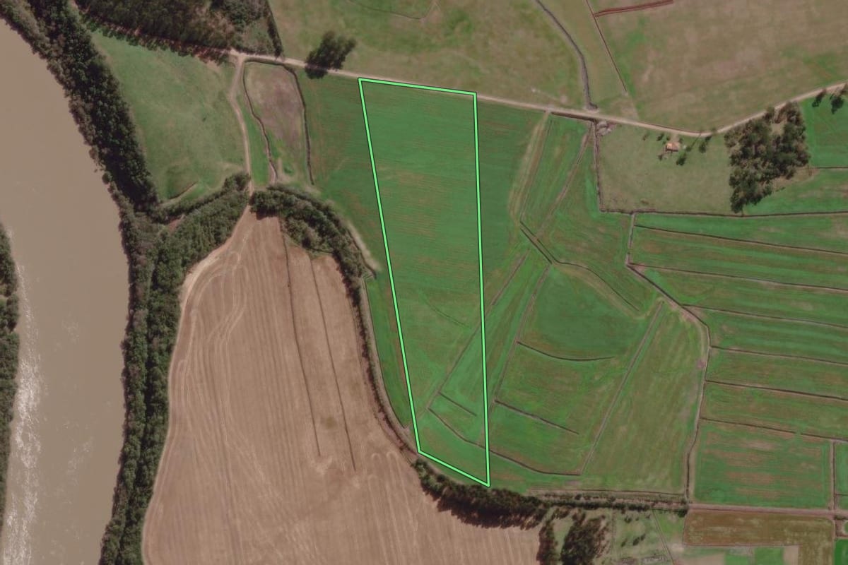 Imagem de satélite do imóvel rural em Canoinhas (SC), com o contorno declarado no CAR desenhado por cima.