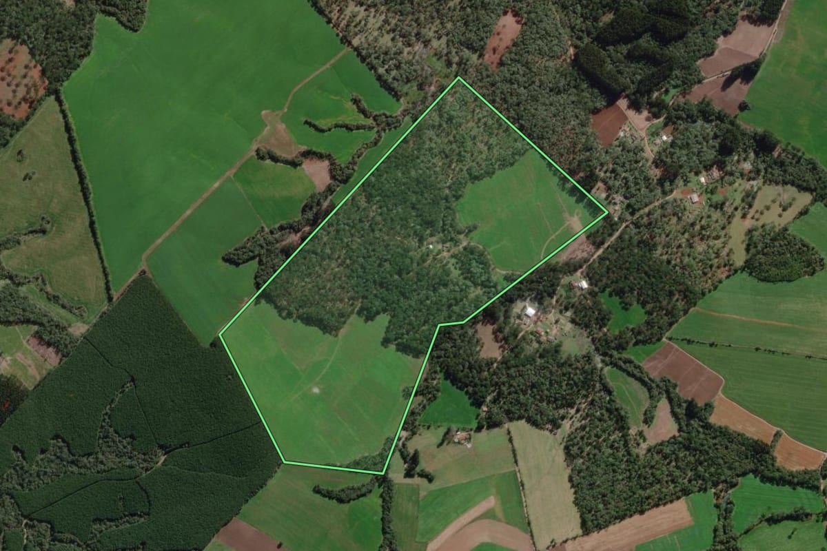 Imagem de satélite do imóvel rural em Canoinhas (SC), com o contorno declarado no CAR desenhado por cima.