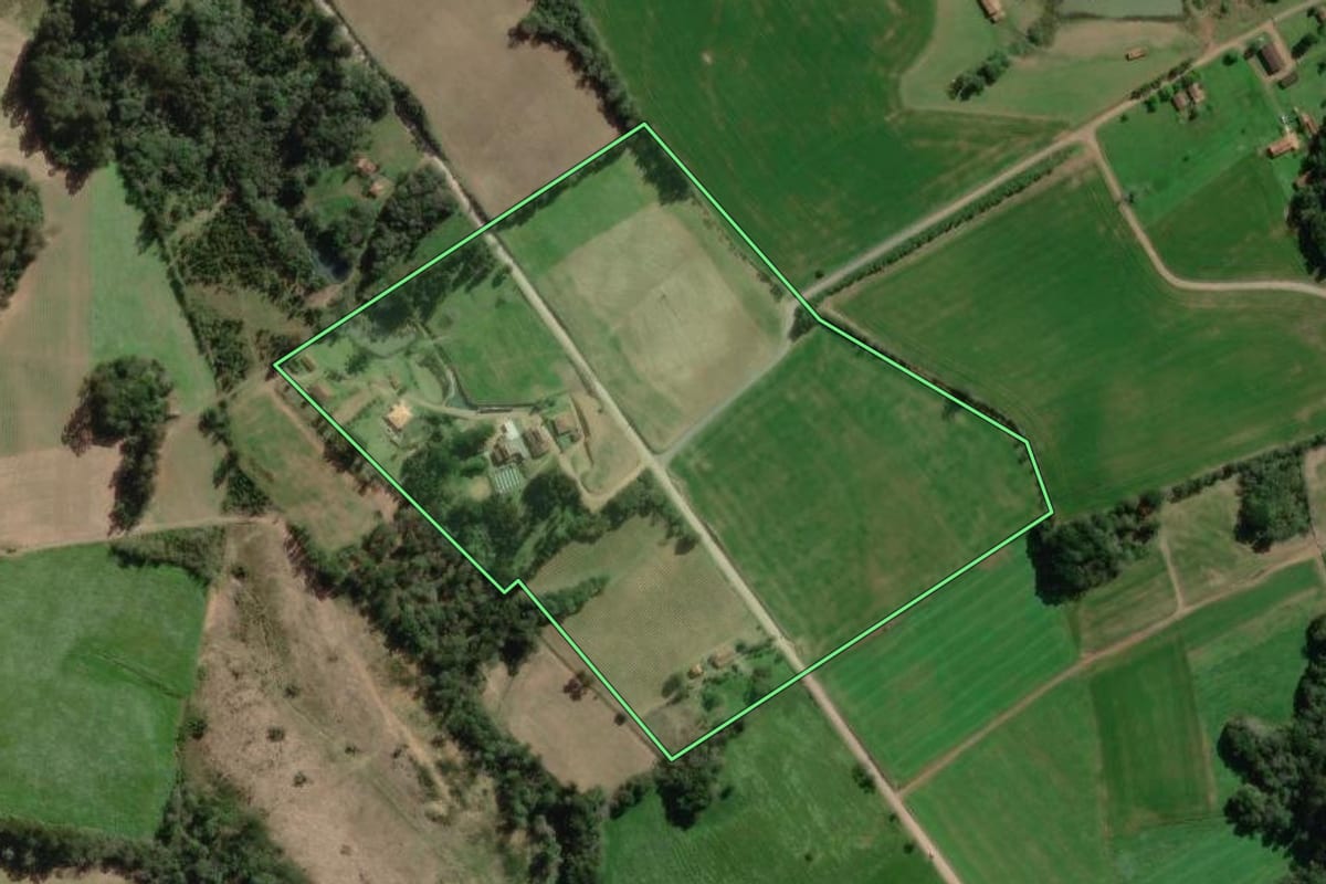 Imagem de satélite do imóvel rural em Canoinhas (SC), com o contorno declarado no CAR desenhado por cima.