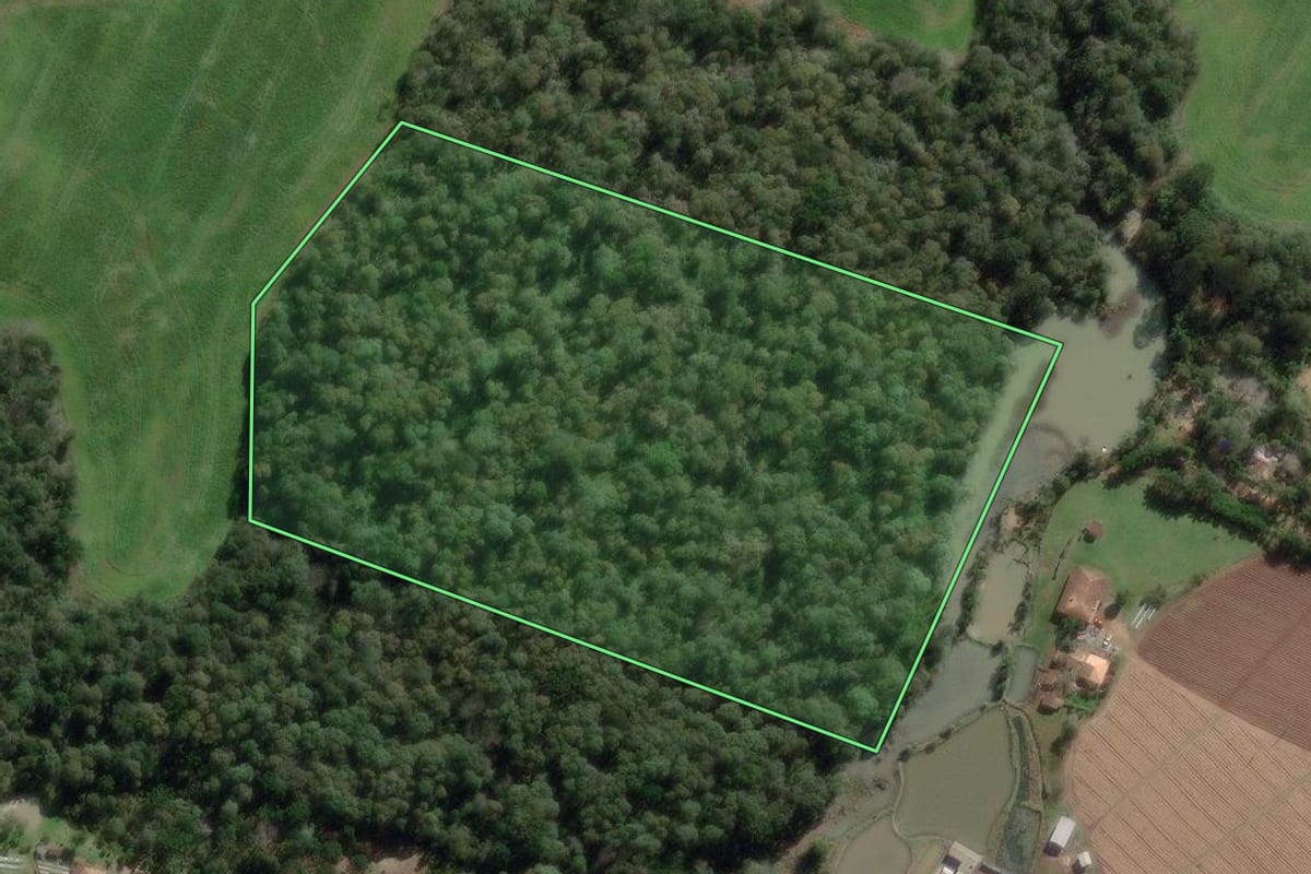 Imagem de satélite do imóvel rural em Canoinhas (SC), com o contorno declarado no CAR desenhado por cima.