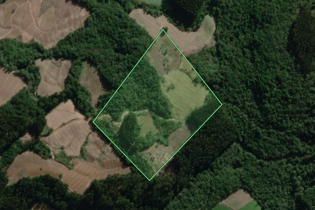 Imagem de satélite do imóvel rural em Canoinhas (SC), com o contorno declarado no CAR desenhado por cima.