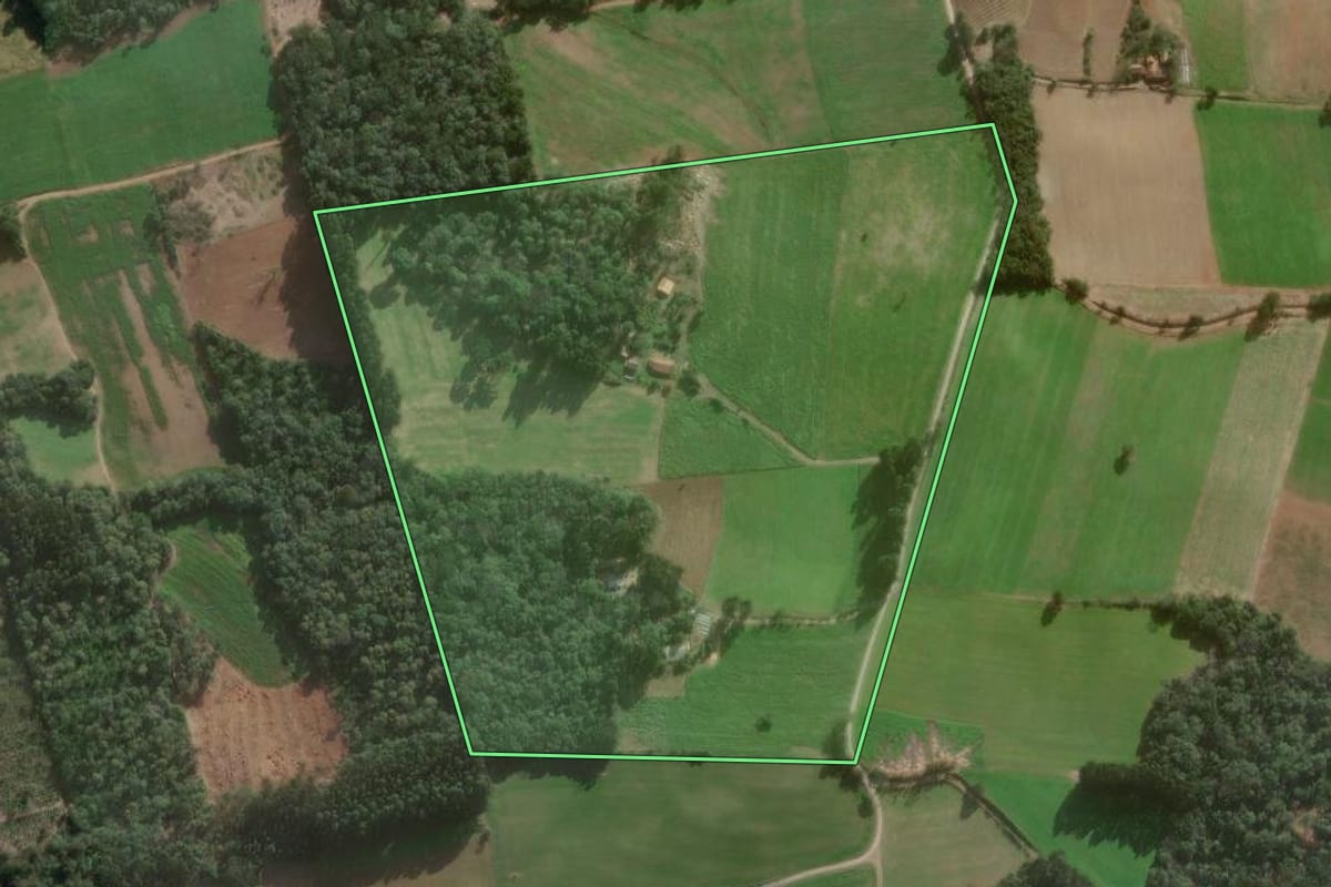 Imagem de satélite do imóvel rural em Canoinhas (SC), com o contorno declarado no CAR desenhado por cima.