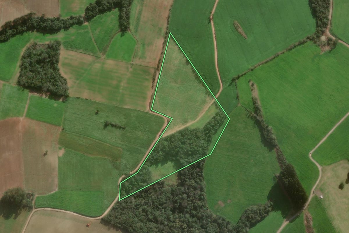 Imagem de satélite do imóvel rural em Canoinhas (SC), com o contorno declarado no CAR desenhado por cima.