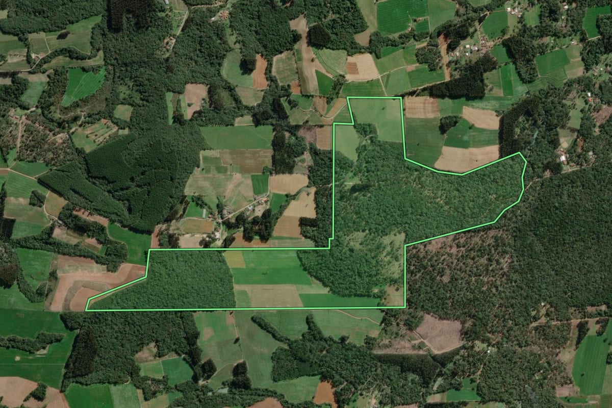 Imagem de satélite do imóvel rural em Canoinhas (SC), com o contorno declarado no CAR desenhado por cima.