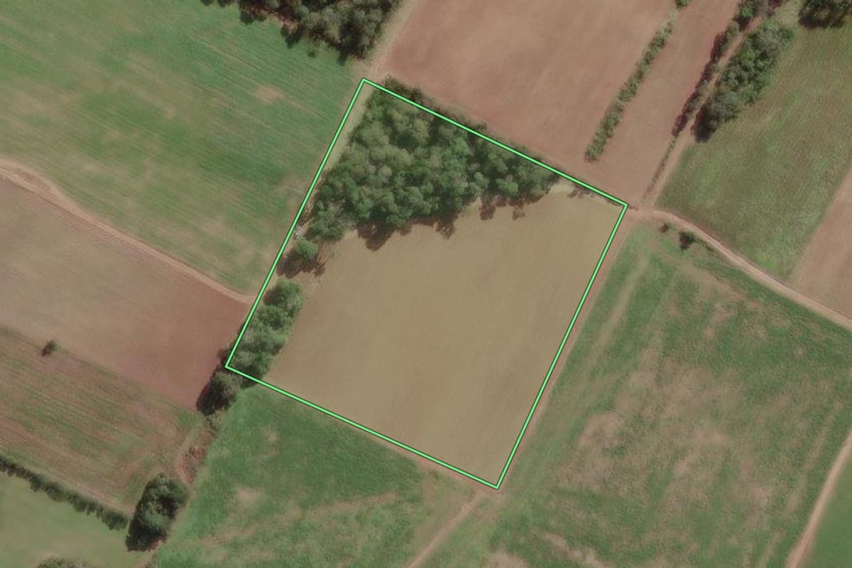 Imagem de satélite do imóvel rural em Canoinhas (SC), com o contorno declarado no CAR desenhado por cima.