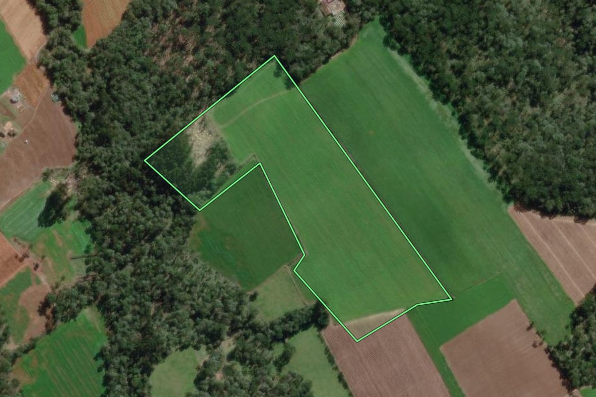 Imagem de satélite do imóvel rural em Canoinhas (SC), com o contorno declarado no CAR desenhado por cima.