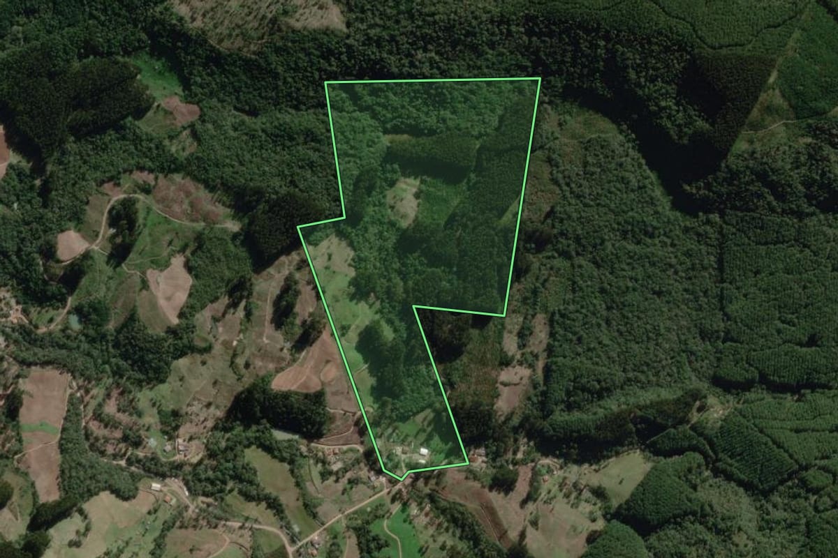 Imagem de satélite do imóvel rural em Canoinhas (SC), com o contorno declarado no CAR desenhado por cima.