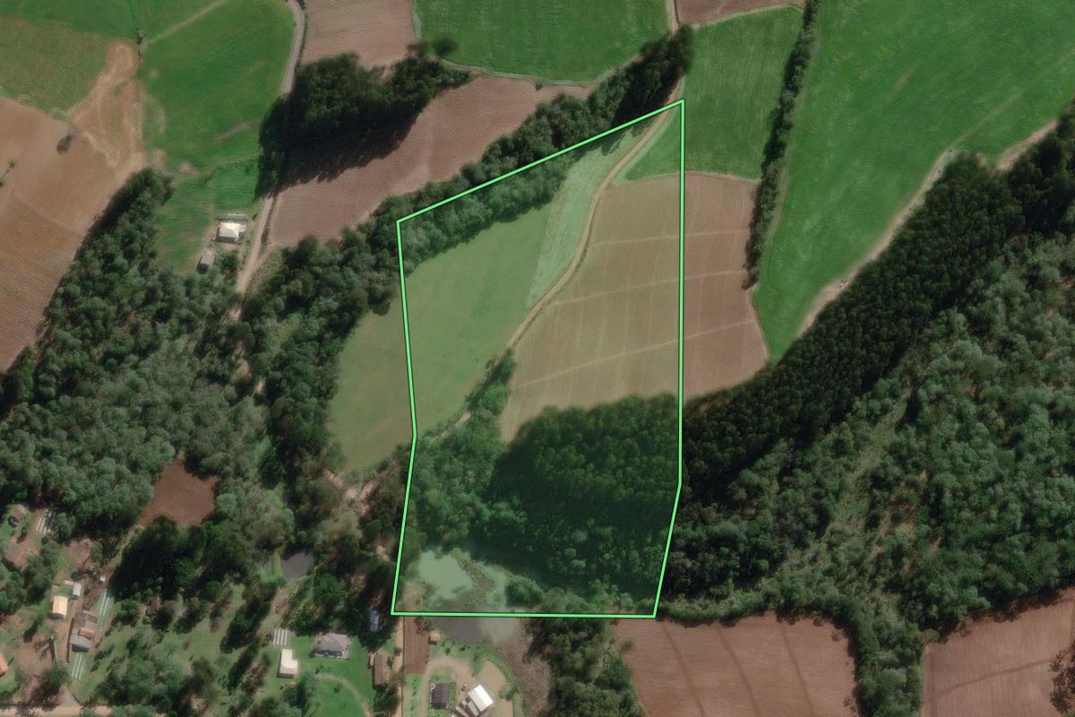 Imagem de satélite do imóvel rural em Canoinhas (SC), com o contorno declarado no CAR desenhado por cima.