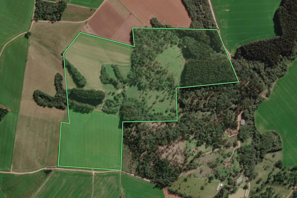 Imagem de satélite do imóvel rural em Canoinhas (SC), com o contorno declarado no CAR desenhado por cima.