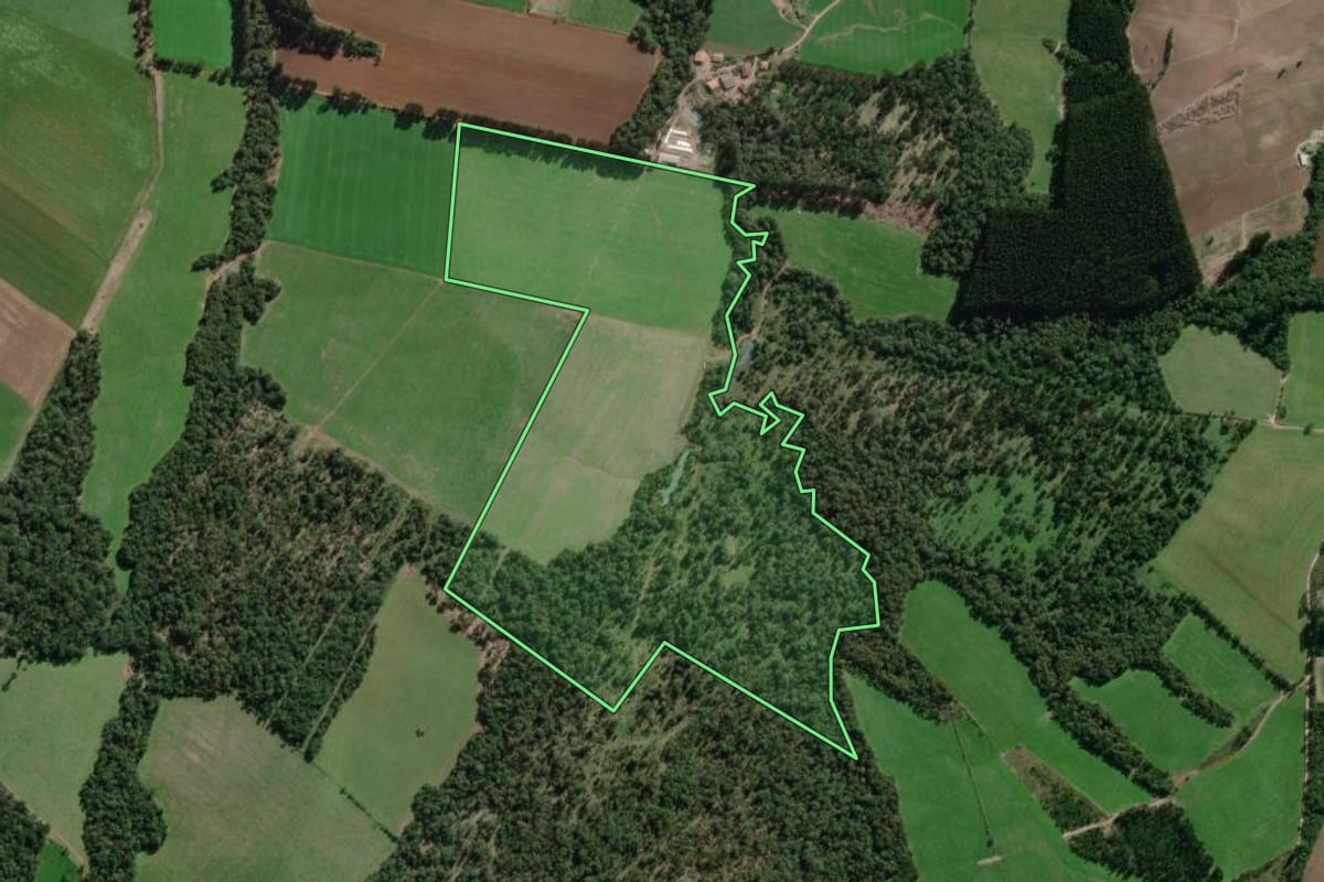 Imagem de satélite do imóvel rural em Canoinhas (SC), com o contorno declarado no CAR desenhado por cima.