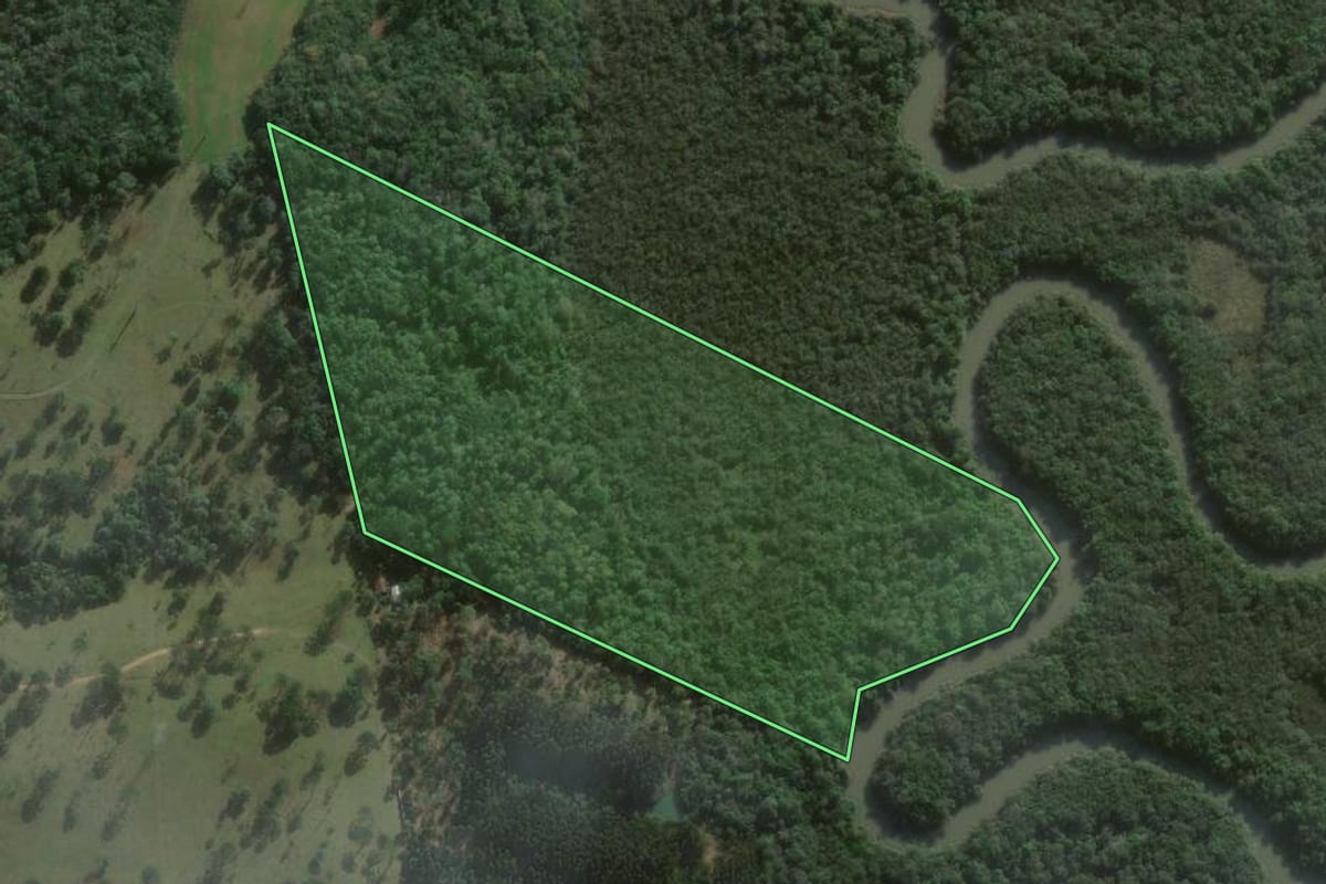 Imagem de satélite do imóvel rural em Canoinhas (SC), com o contorno declarado no CAR desenhado por cima.