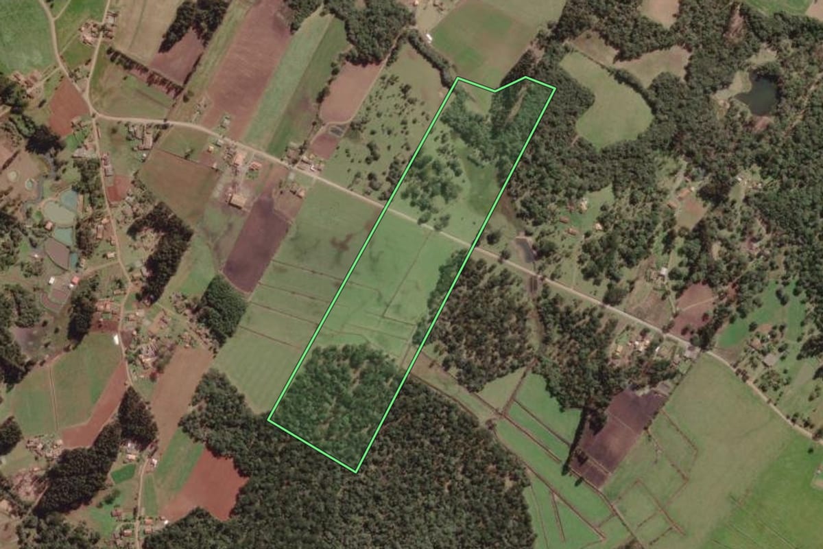 Imagem de satélite do imóvel rural em Canoinhas (SC), com o contorno declarado no CAR desenhado por cima.