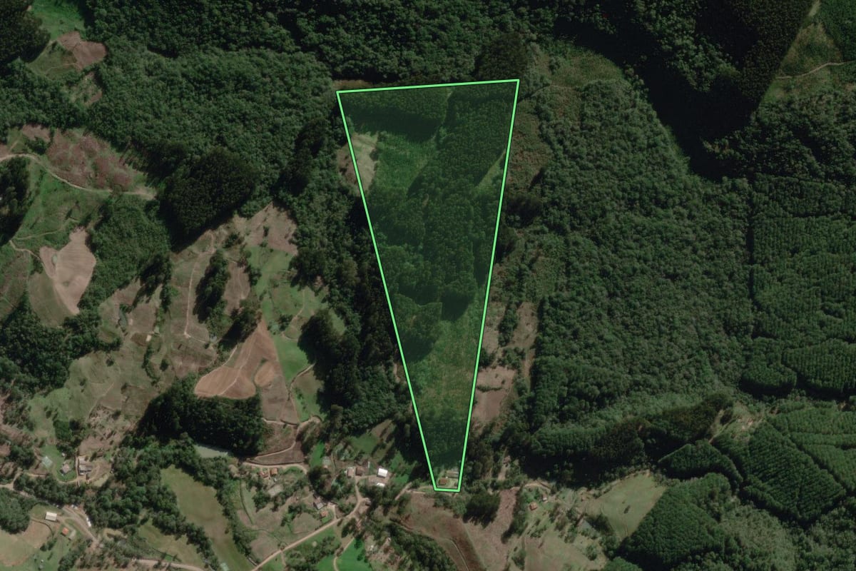 Imagem de satélite do imóvel rural em Canoinhas (SC), com o contorno declarado no CAR desenhado por cima.