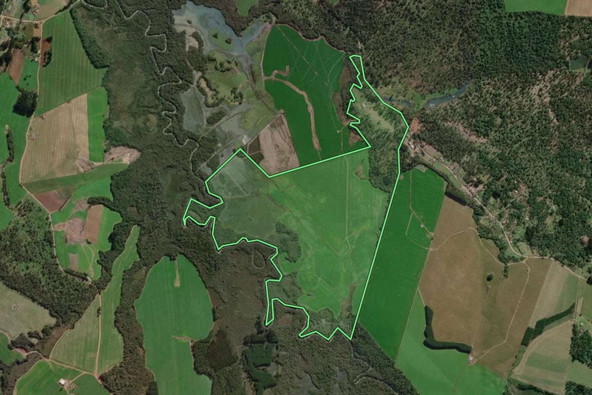 Imagem de satélite do imóvel rural em Canoinhas (SC), com o contorno declarado no CAR desenhado por cima.