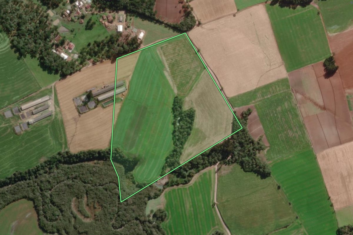 Imagem de satélite do imóvel rural em Canoinhas (SC), com o contorno declarado no CAR desenhado por cima.