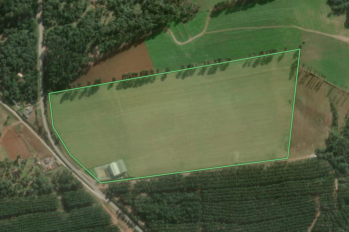Imagem de satélite do imóvel rural em Canoinhas (SC), com o contorno declarado no CAR desenhado por cima.