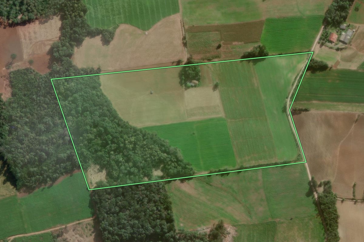 Imagem de satélite do imóvel rural em Canoinhas (SC), com o contorno declarado no CAR desenhado por cima.
