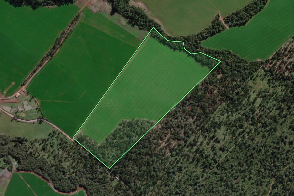 Imagem de satélite do imóvel rural em Canoinhas (SC), com o contorno declarado no CAR desenhado por cima.