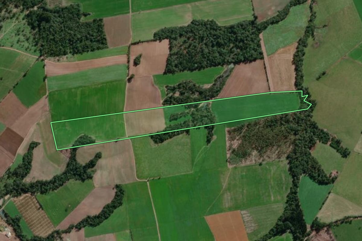 Imagem de satélite do imóvel rural em Canoinhas (SC), com o contorno declarado no CAR desenhado por cima.